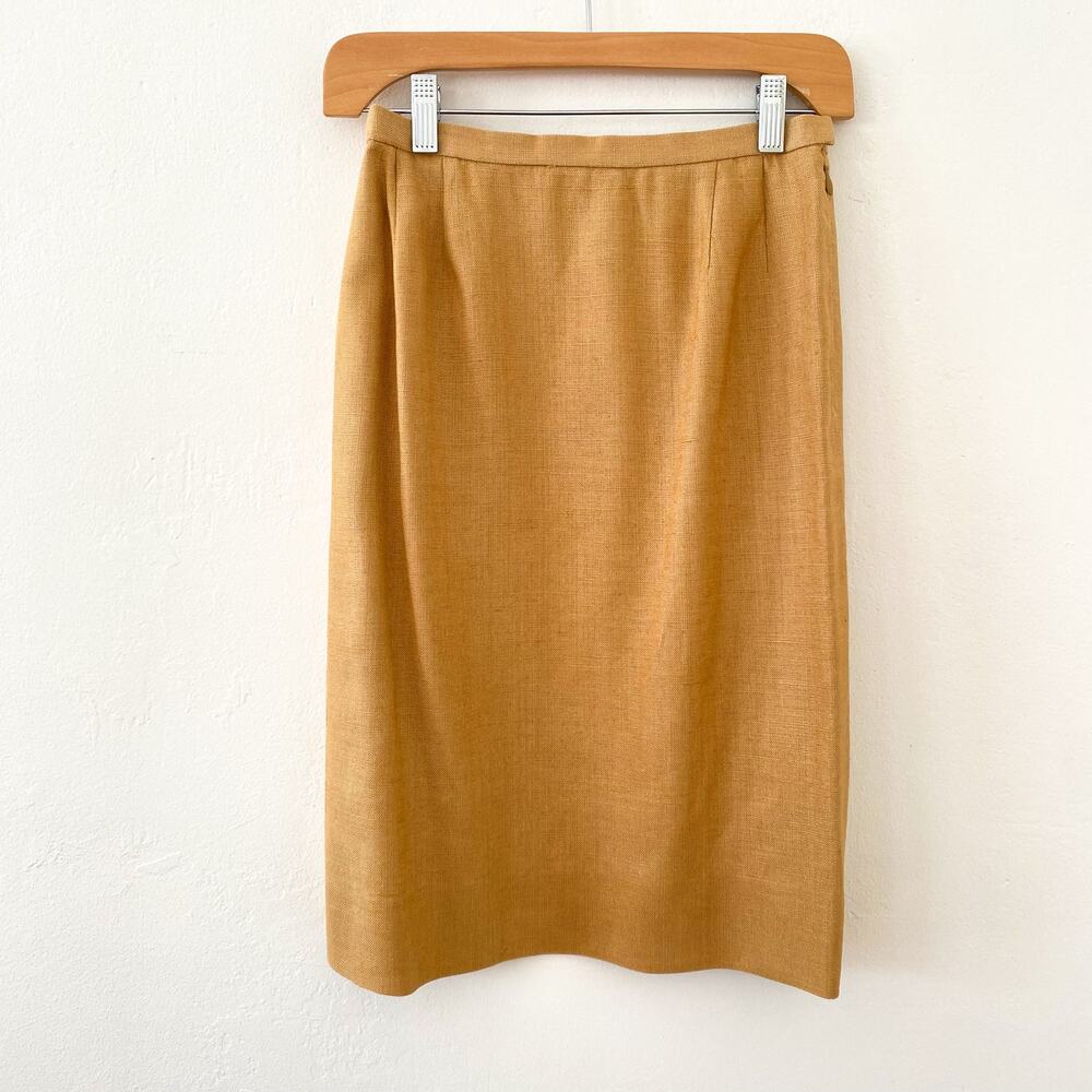Vintage 70's Bill Blass 3 Pc Suit Set Blazer & 2 Skirts Linen Pencil Brown Sz 8 - Picture 10 of 13
